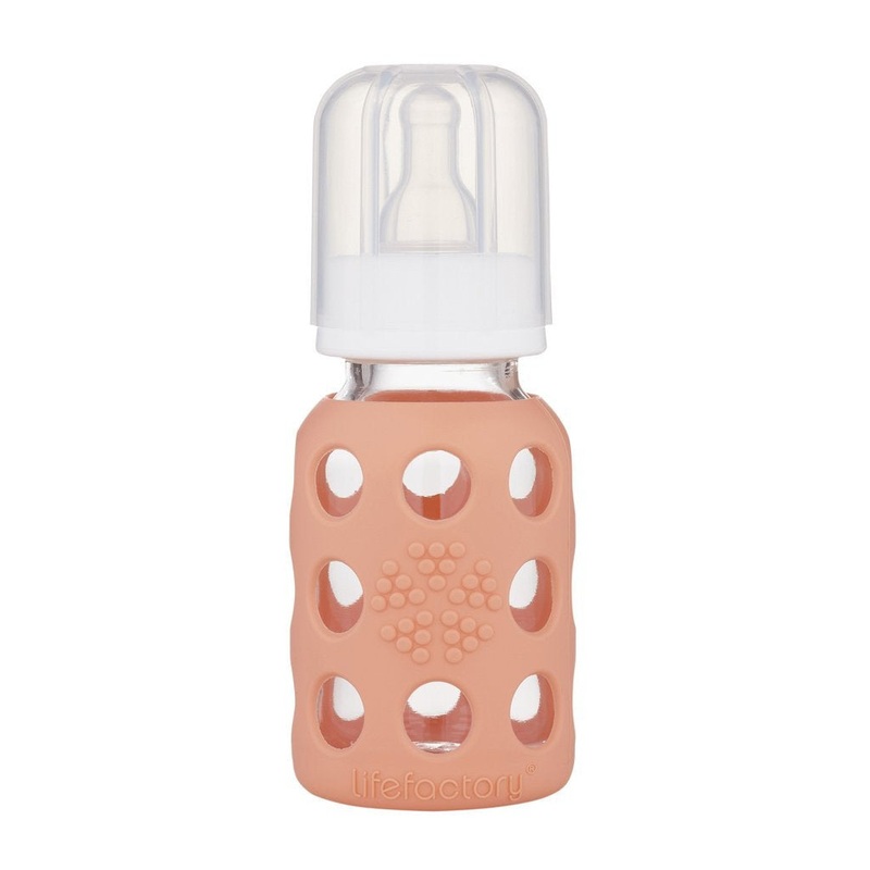 Lifefactory 4 oz Glass Baby Bottle with Silicone Sleeve – Cantaloupe