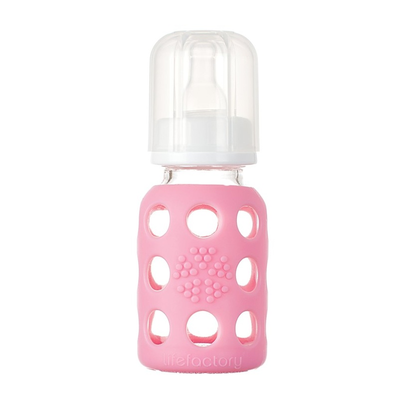 Lifefactory 4 oz Glass Baby Bottle with Silicone Sleeve – Pink
