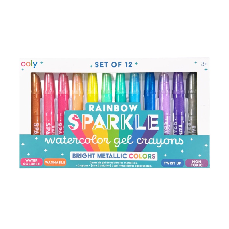 Rainbow Sparkle Metallic Watercolor Gel Crayons – Set of 12
