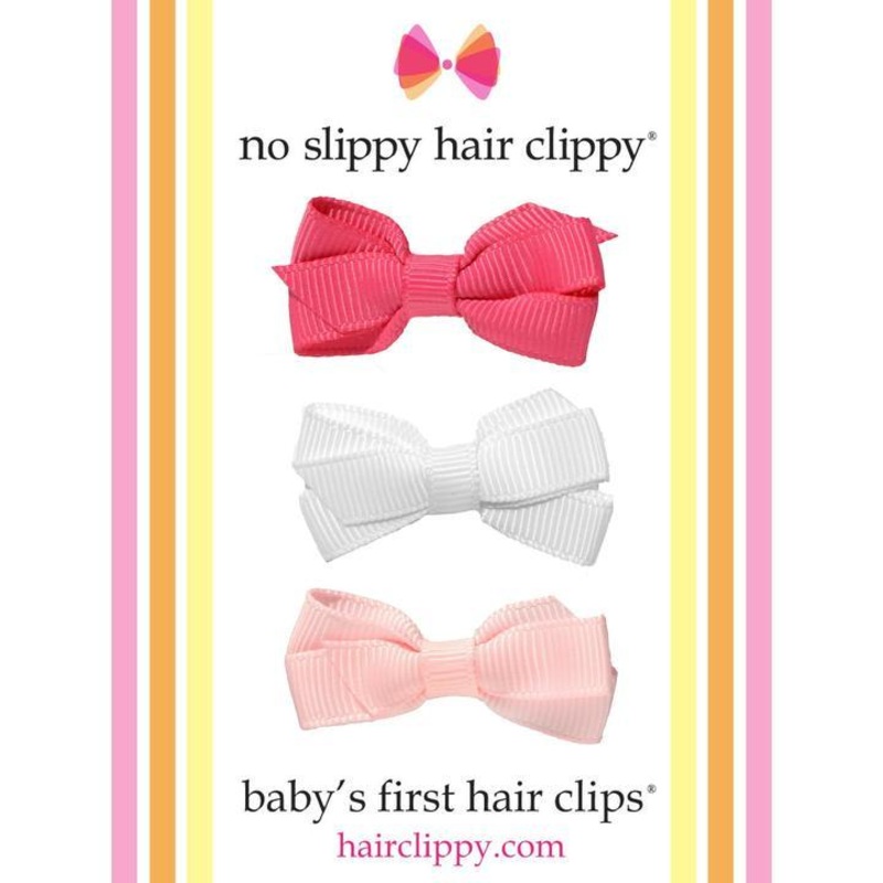 Baby’s First Hair Clip Gift Set – Shocking Pink + White + Pink by No Slippy Hair Clippy