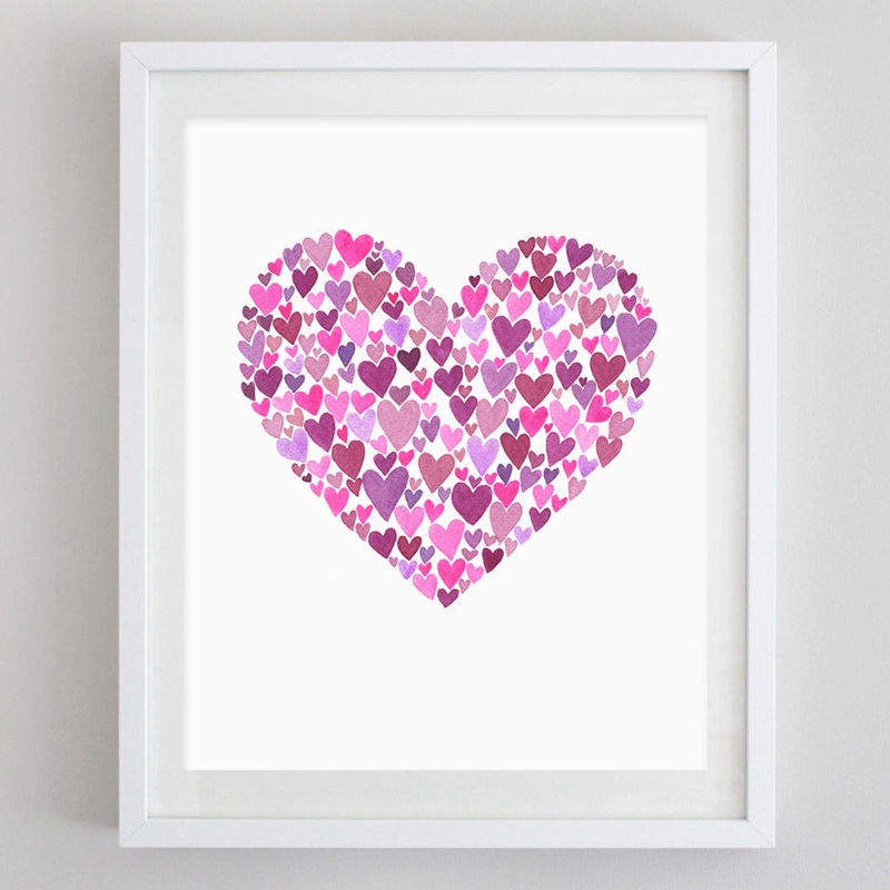 Hearts Watercolor Print by Carly Rae Studio