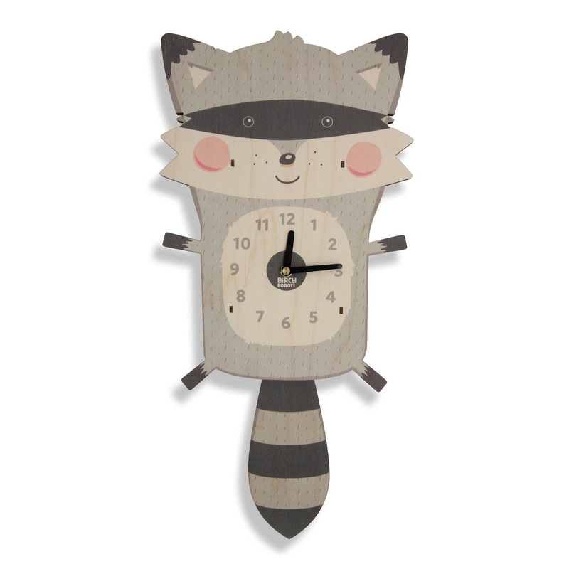 Rocky the Raccoon Pendulum Clock by Birch Robot