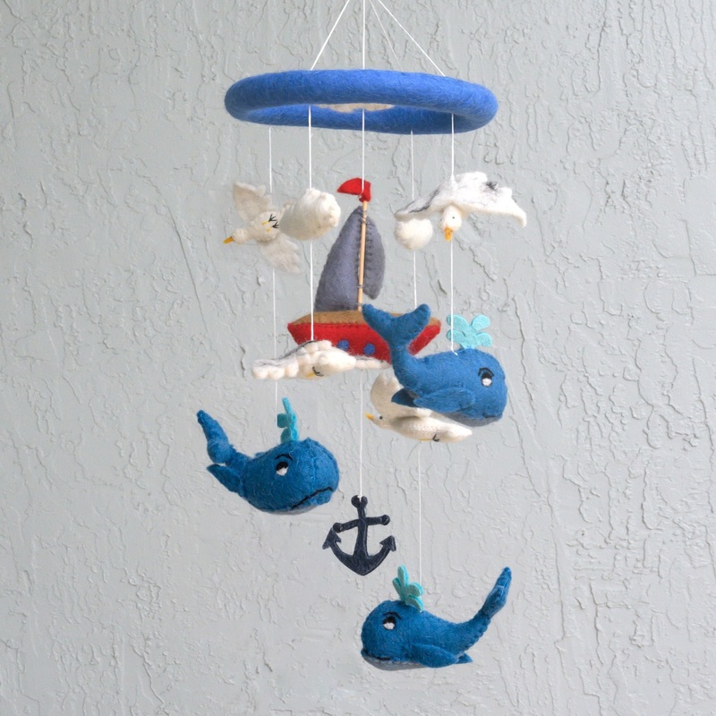Wool Mobile – Whale and Sailboat by The Winding Road