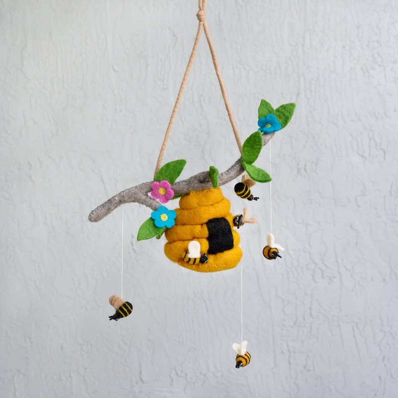 Wool Mobile – Beehive and Honeybees by The Winding Road
