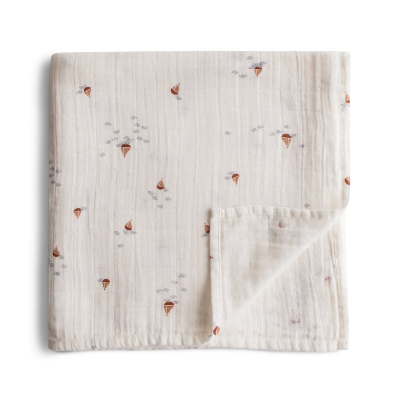 Organic Muslin Swaddle – Boats by Mushie & Co