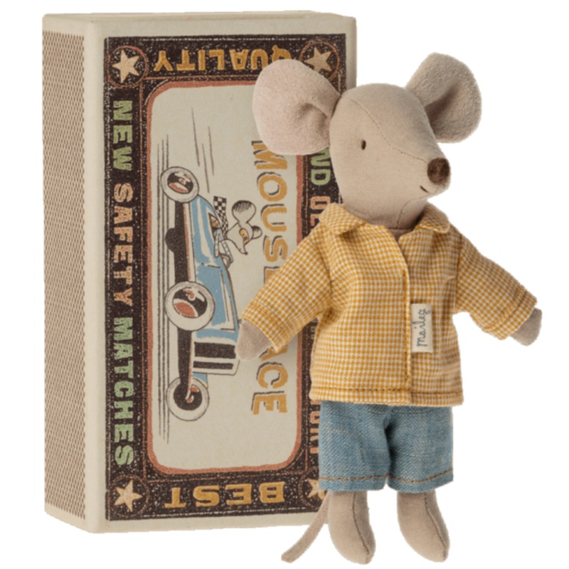 Big Brother Mouse in Matchbox – Yellow Checked Shirt by Maileg