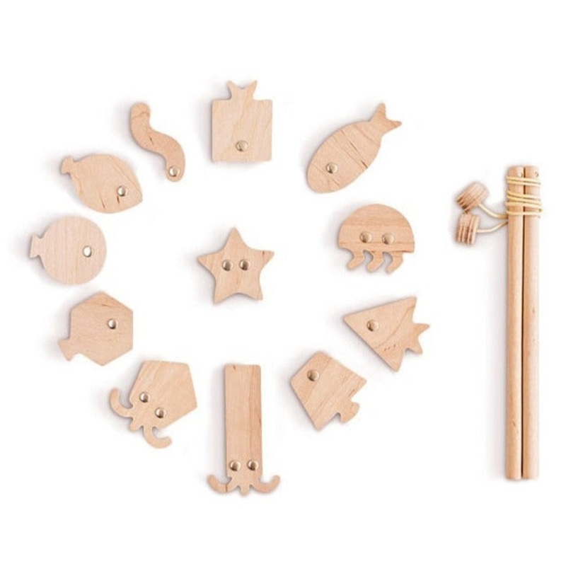 Geometric Fish Wooden Game with Magnets – Natural Finish by Babai