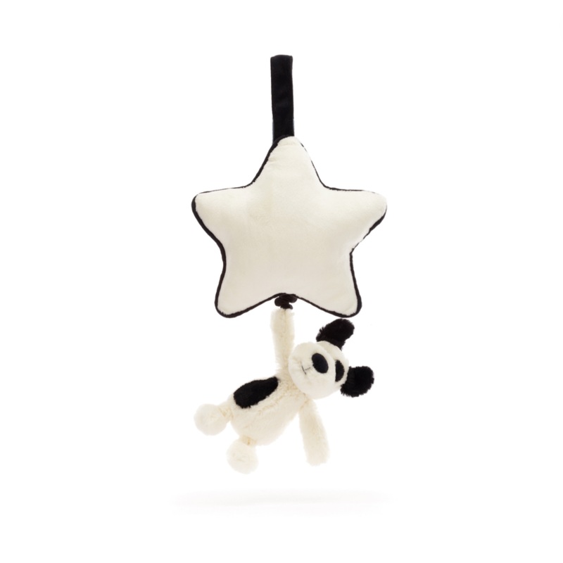 Bashful Black & Cream Puppy Musical Pull by Jellycat