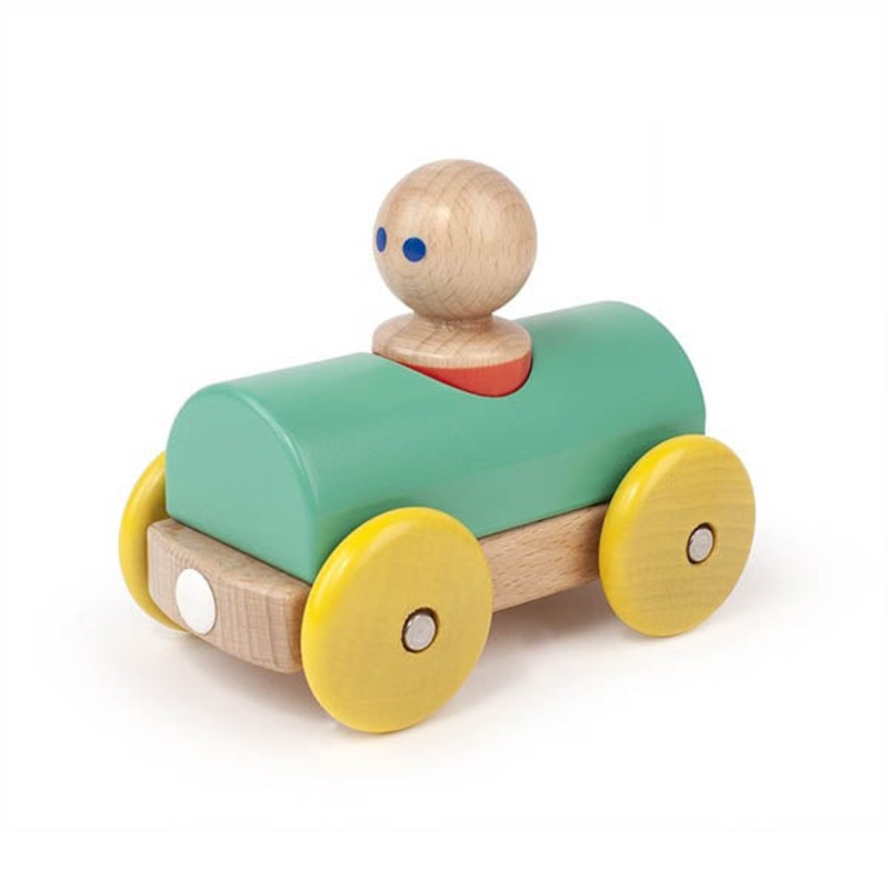Magnetic Racer Wooden Toy – Yellow/Teal by Tegu