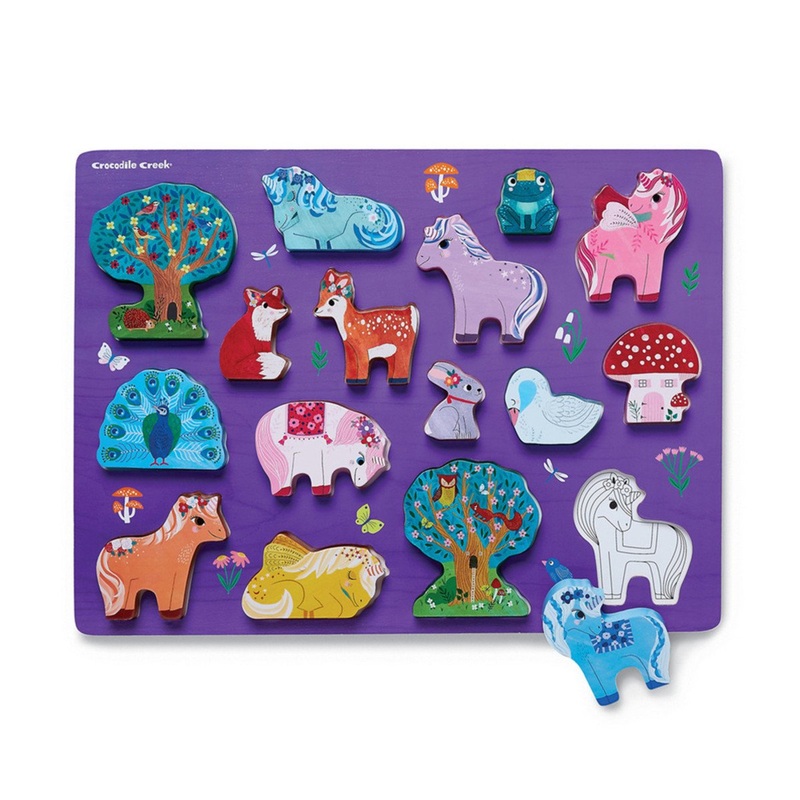Let’s Play 16 Piece Wood Puzzle – Unicorn Garden by Crocodile Creek