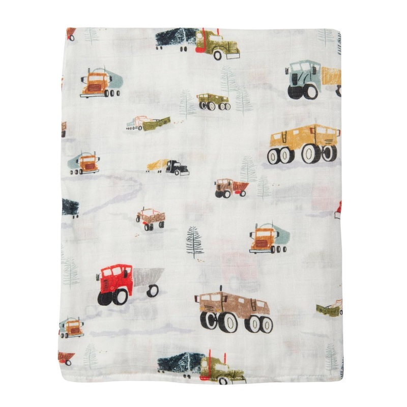 Luxe Muslin Swaddle – Happy Trucks by Loulou Lollipop