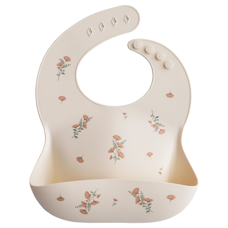 Silicone Baby Bib – Pink Flowers by Mushie & Co
