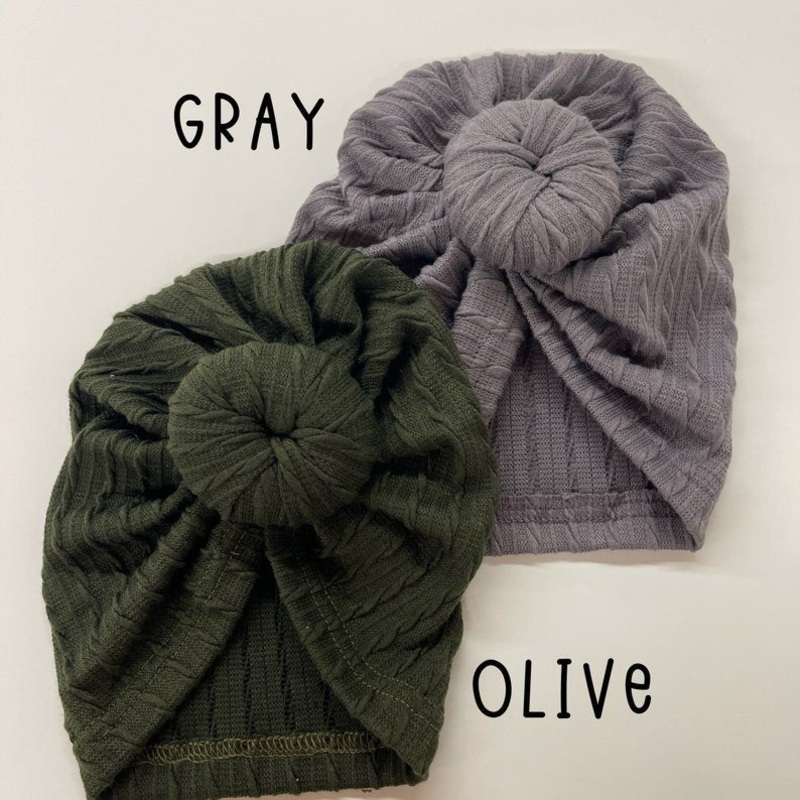 Cable Knit Bun Baby Turban – Olive by Golden Dot Lane