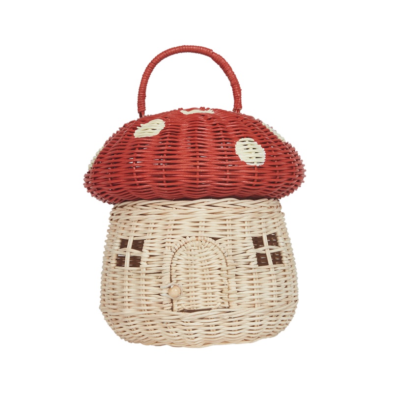 Rattan Mushroom Basket – Red by Olli Ella