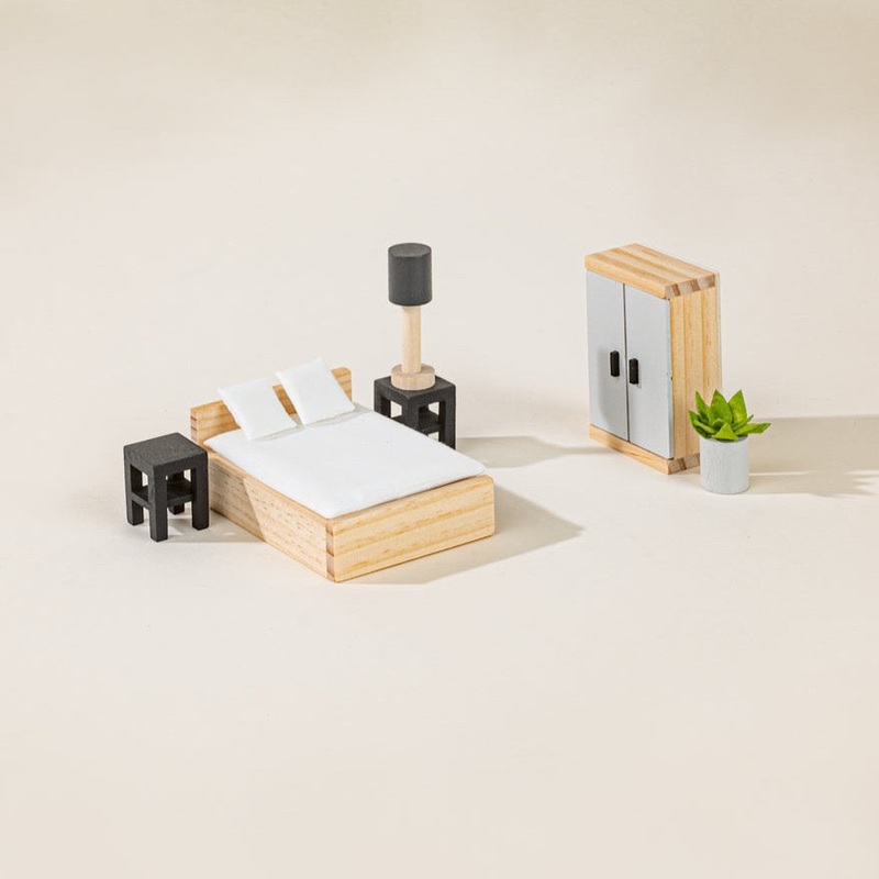 Wooden Doll House Master Bedroom Furniture and Accessories – 9 Pieces by Coco Village