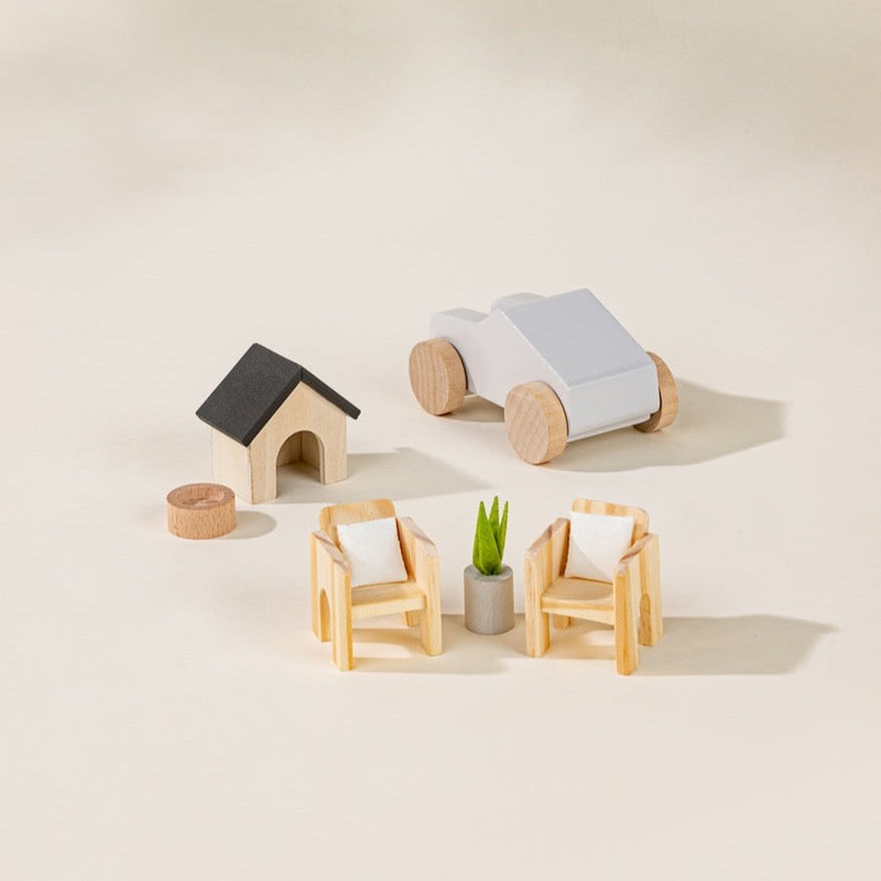 Wooden Doll House Outdoor Furniture and Accessories – 8 Pieces by Coco Village