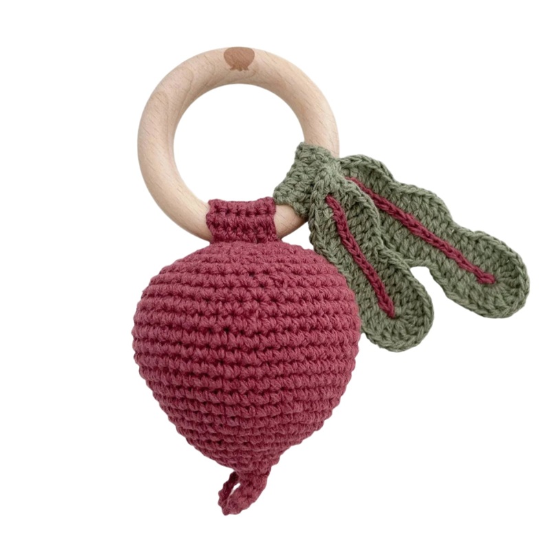 Cotton Crochet Rattle Teether – Beet by The Blueberry Hill