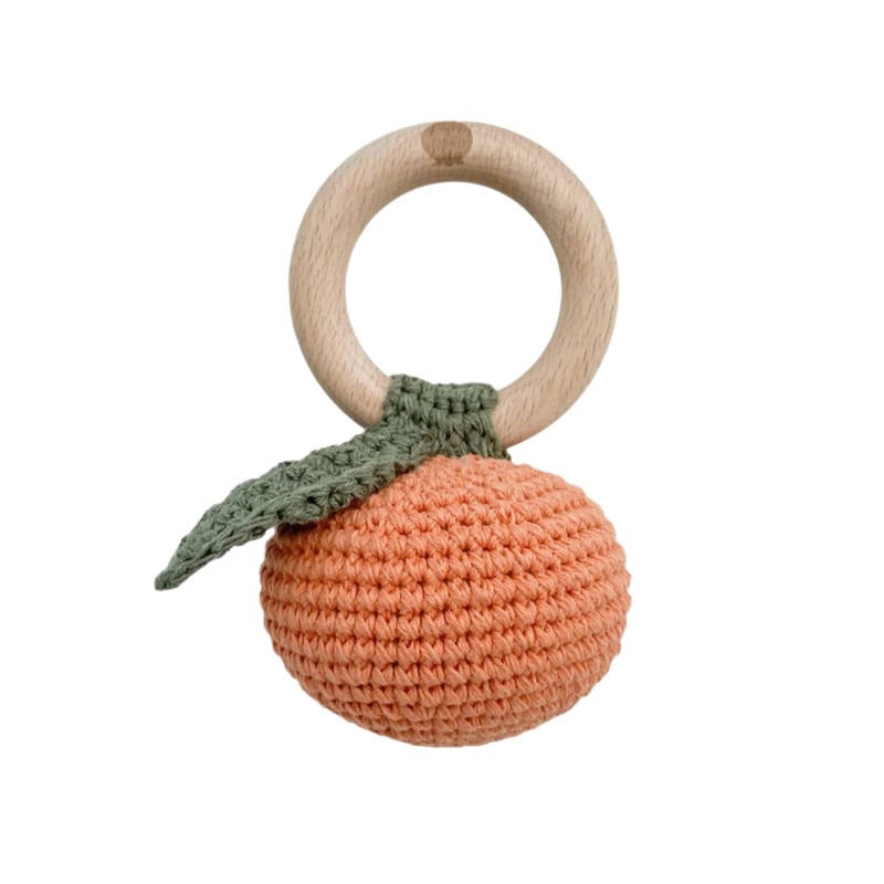 Cotton Crochet Rattle Teether – Orange by The Blueberry Hill
