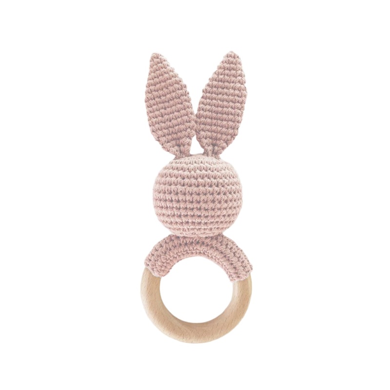 Cotton Crochet Rattle Teether – Pink Bunny by The Blueberry Hill