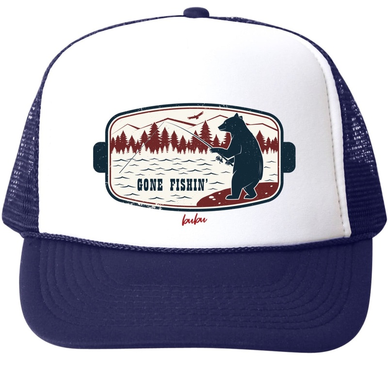 Gone Fishin Trucker Hat – White/Navy by Bubu