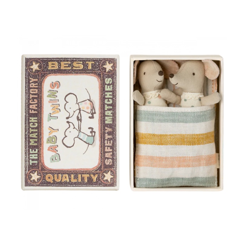 Baby Mice – Twins in Matchbox/Striped Sleeping Bag by Maileg