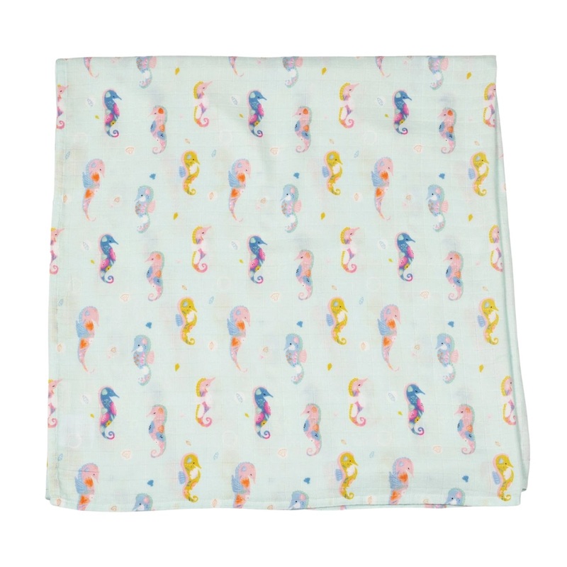 Luxe Muslin Swaddle – Painterly Seahorses by Loulou Lollipop