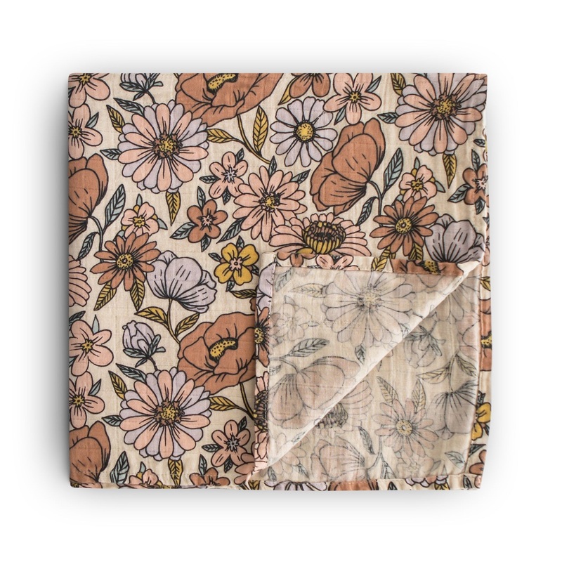 Organic Muslin Swaddle – Retro Flowers by Mushie & Co