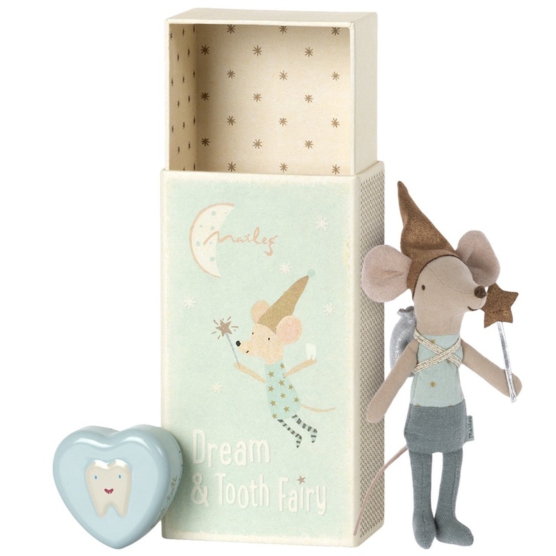 Tooth Fairy Mouse in Matchbox – Blue by Maileg