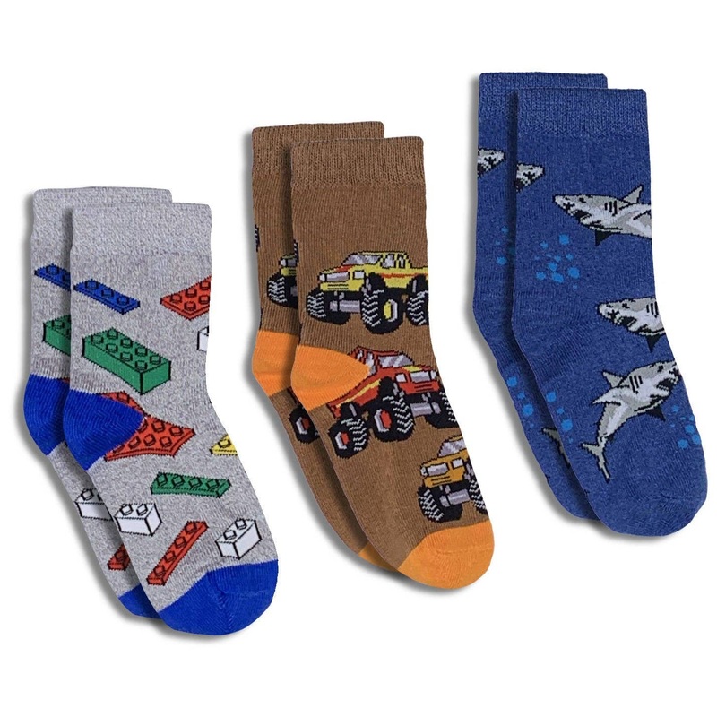 Building Blocks, Trucks and Sharks Kids Socks – 3 Pack by Good Luck Sock