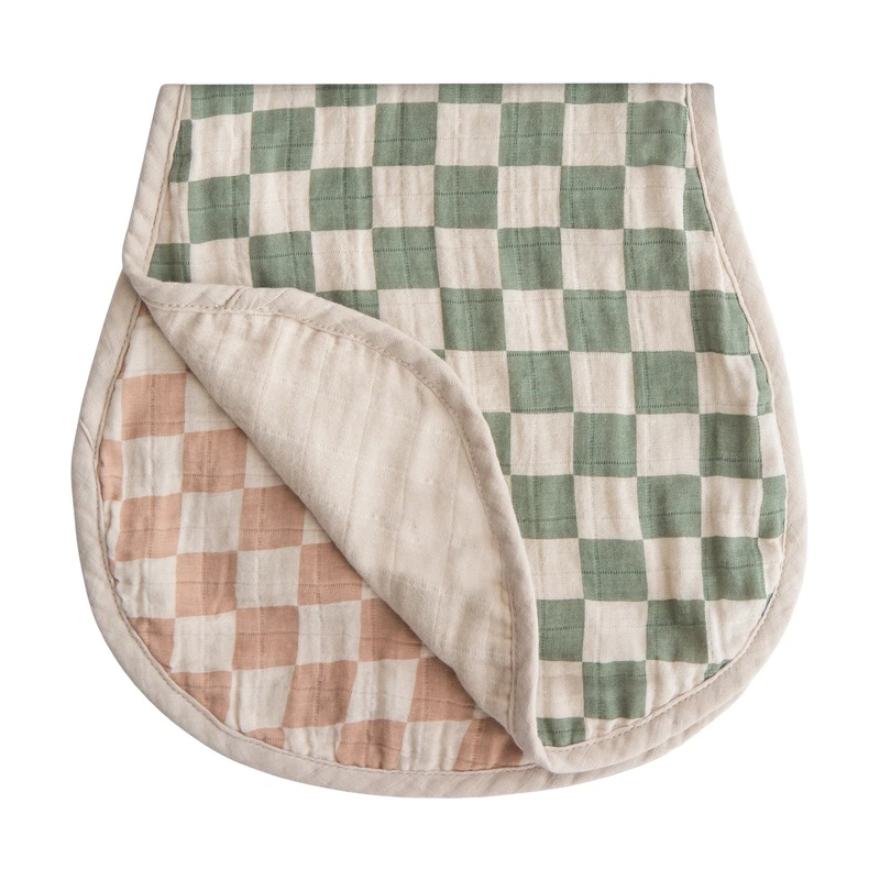 Organic Muslin Burp Cloth 2 Pack – Olive Check/Natural Check by Mushie & Co