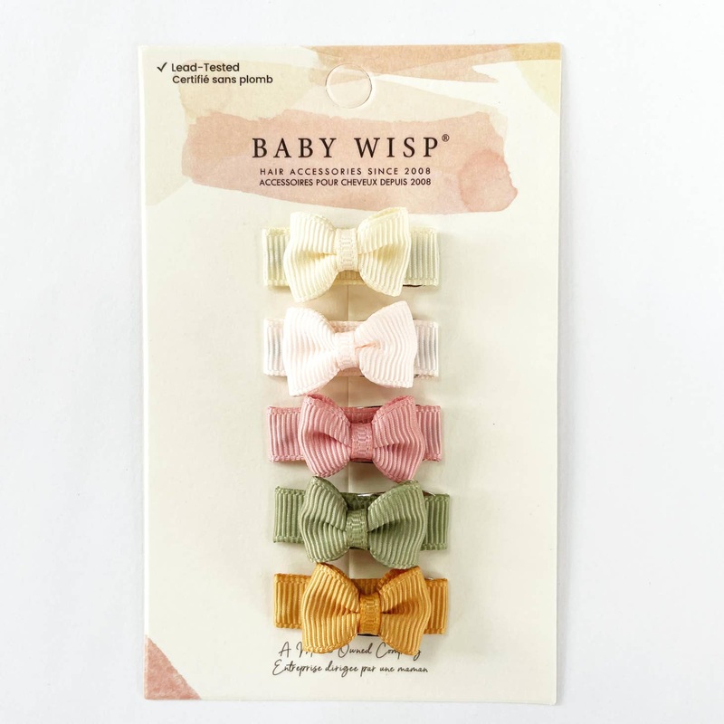 Tiny Tuxedo Bows on Snap Clips Set of 5 – Salted Caramel by Baby Wisp