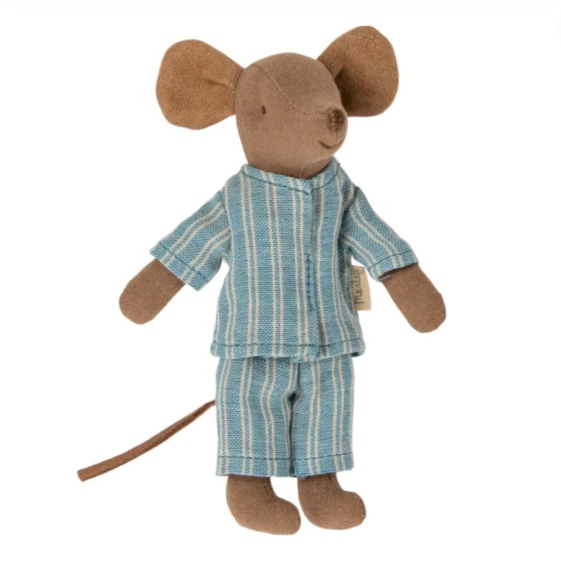 Big Brother Mouse in Matchbox – Blue Striped Pajamas by Maileg
