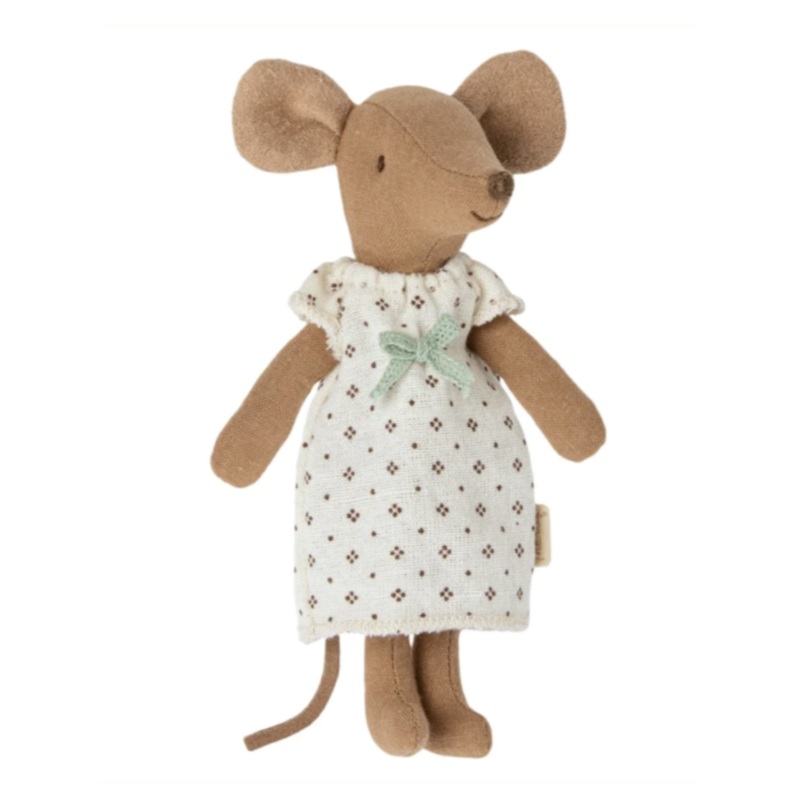 Big Sister Mouse in Matchbox – Cream Pattern Pajamas by Maileg
