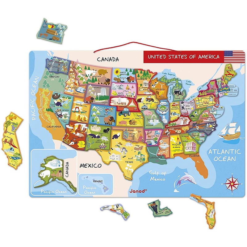 Wooden Magnetic USA Map by Janod