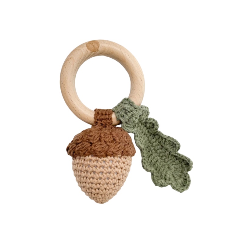 Cotton Crochet Rattle Teether – Acorn by The Blueberry Hill