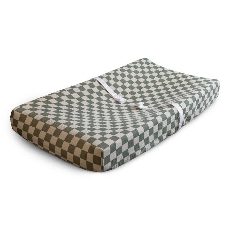 Extra Soft Changing Pad Cover – Olive Check by Mushie & Co