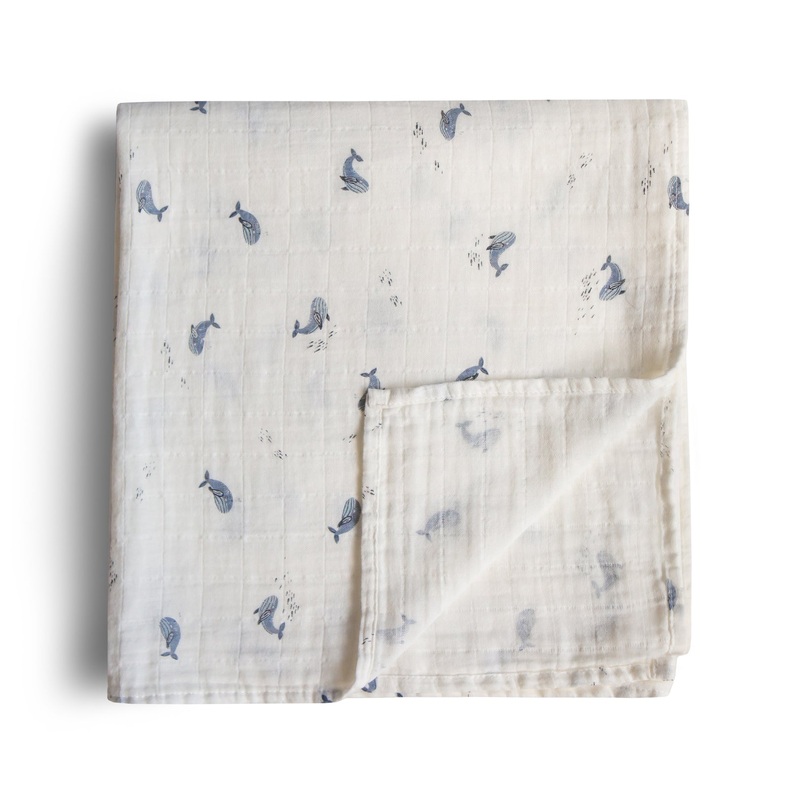 Organic Muslin Swaddle – Whales by Mushie & Co