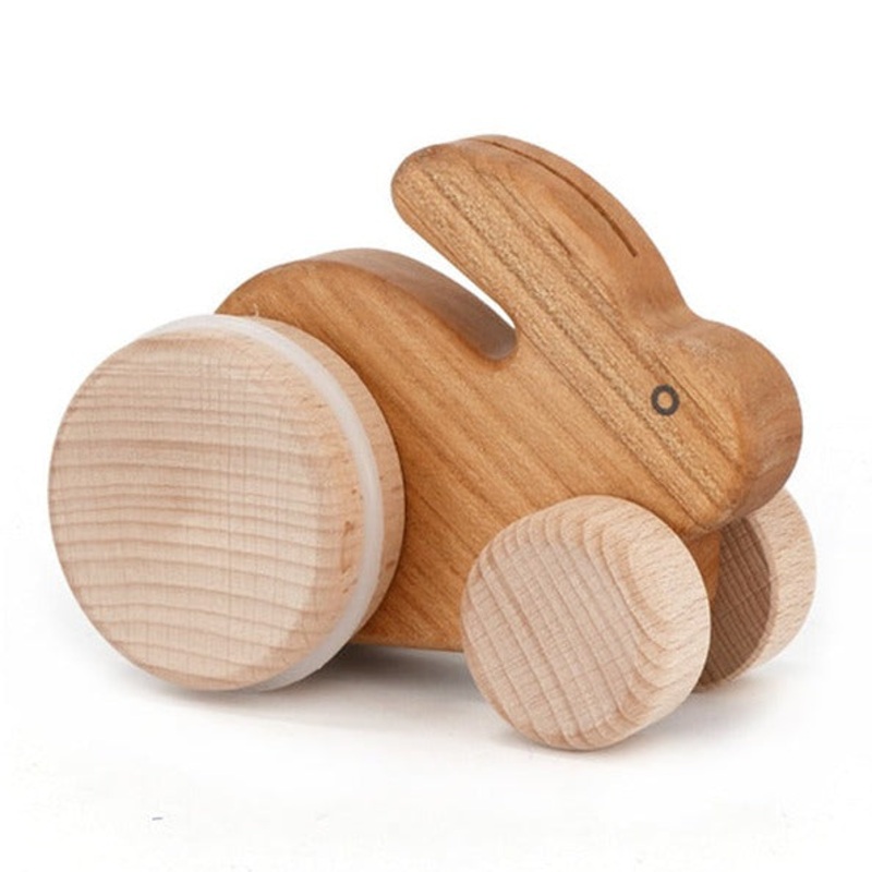 Small Hopping Rabbit Wooden Toy – Natural by Little Poland Gallery