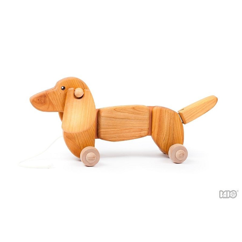 Wooden Dachshund Dog Pull/Push Along Toy in Natural by Little Poland Gallery