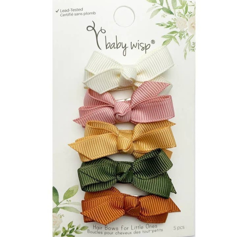 Chelsea Grosgrain Bows on Snap Clips Set of 5 – Desert Spring by Baby Wisp