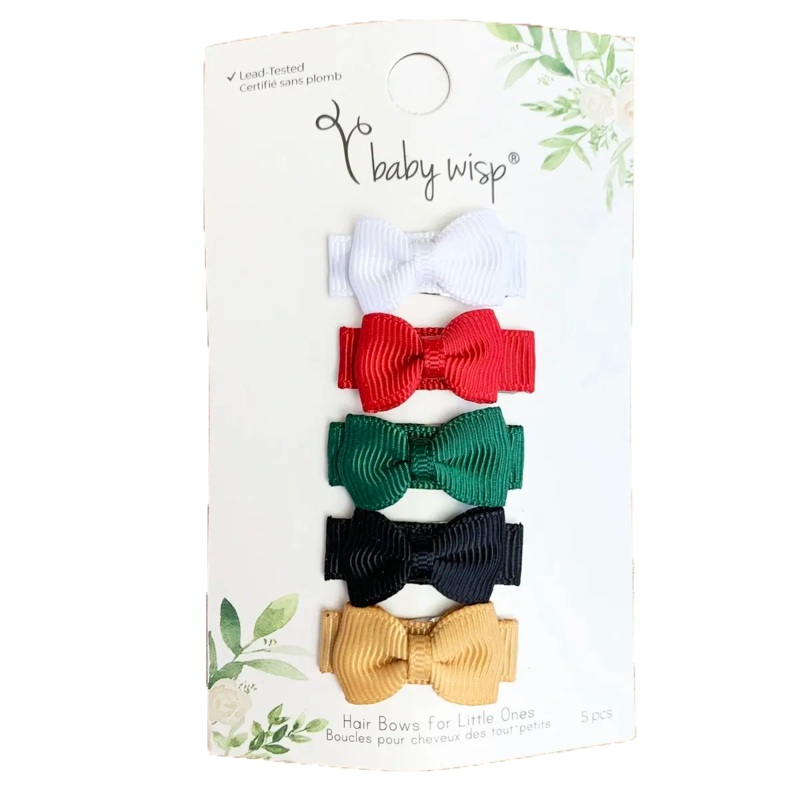 Tiny Tuxedo Bows on Snap Clips Set of 5 – Holiday Wish by Baby Wisp