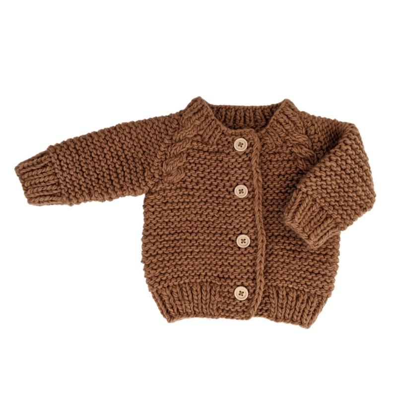 Garter Stitch Cardigan – Pecan by Huggalugs