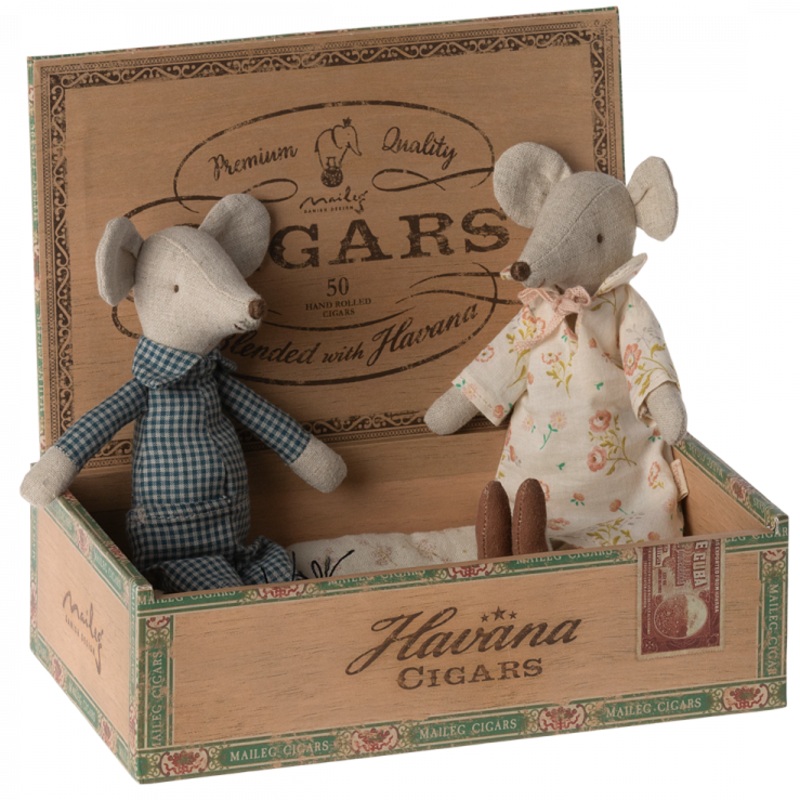 Grandma and Grandpa Mice in Cigarbox by Maileg