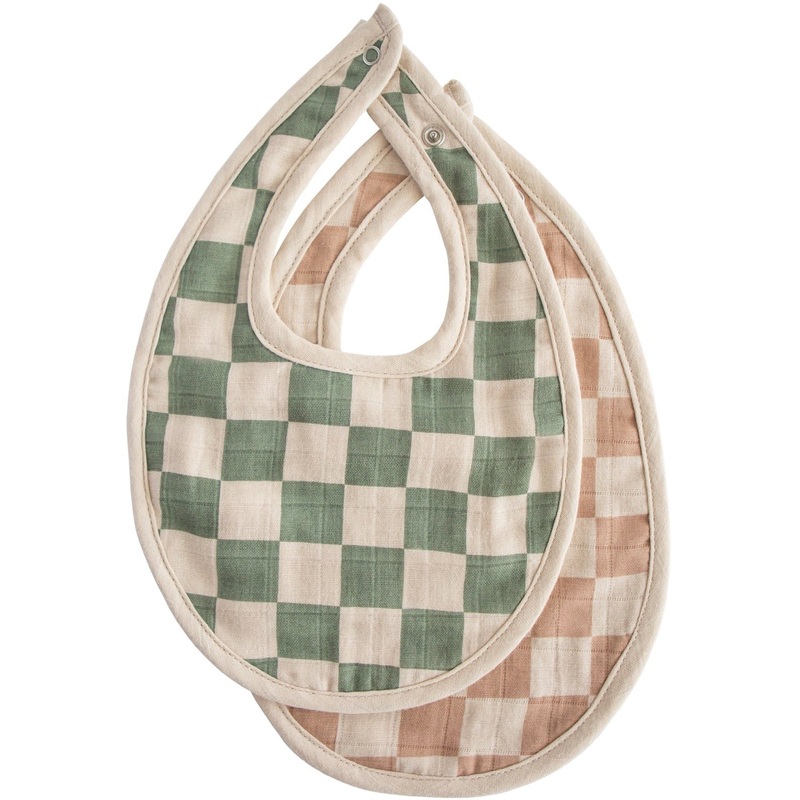 Organic Muslin Bib 2 Pack – Olive Check/Natural Check by Mushie & Co
