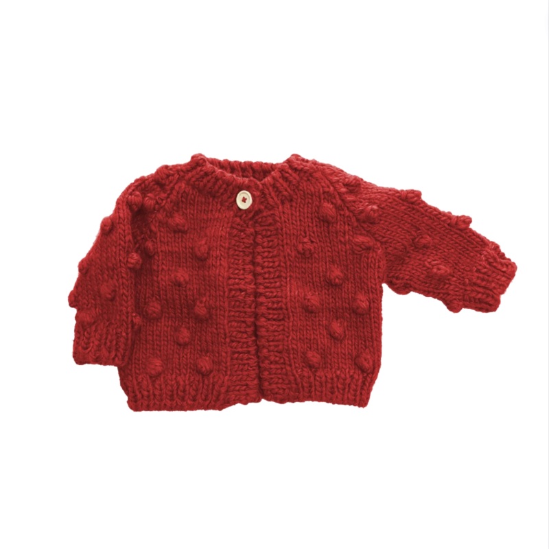 Popcorn Hand Knit Cardigan Sweater – Red by The Blueberry Hill