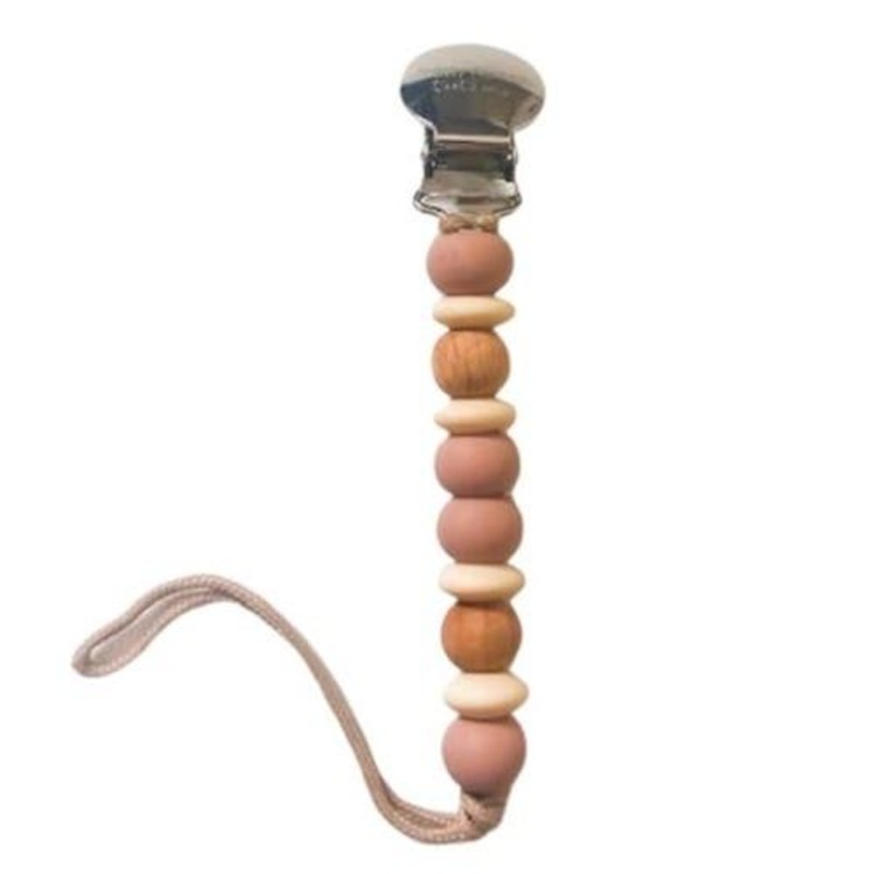 Finn Pacifier Clip – Pink Sand by Pretty Please Teethers