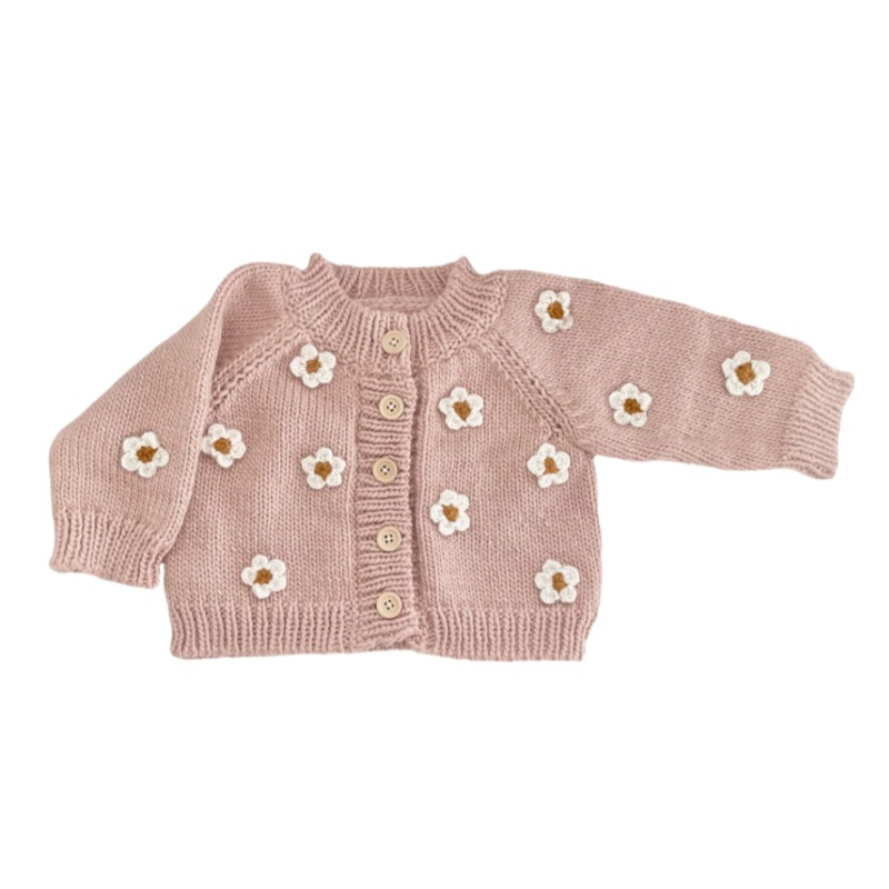 Flower Hand Knit Cardigan Sweater – Blush by The Blueberry Hill