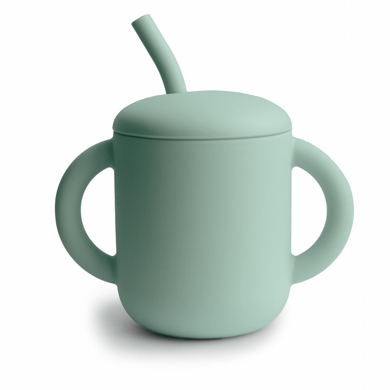Silicone Training Cup + Straw – Cambridge Blue by Mushie & Co