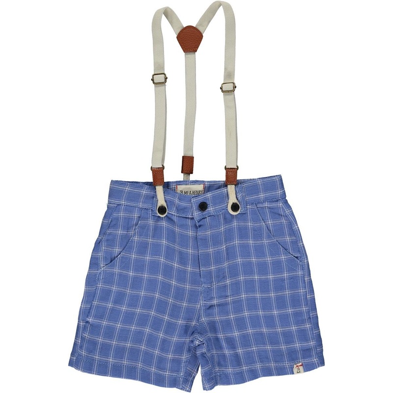 Captain Shorts with Suspenders – Blue/White Gauze Plaid by Me & Henry FINAL SALE