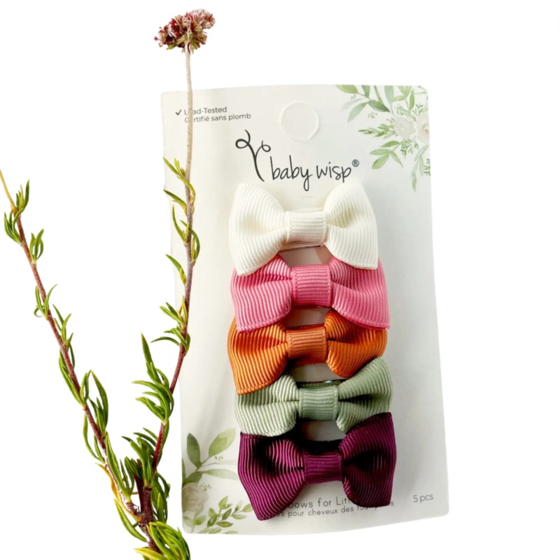 Charlotte Bows on Snap Clips Set of 5 – Pink Fruit by Baby Wisp